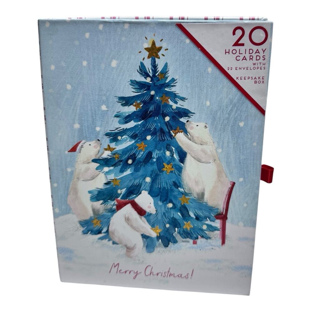Think Ink 20 Christmas Holiday Cards w/ 22 Envelopes Polar Bear Tree